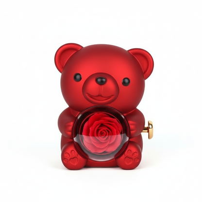 Plastic Rotating Hugging Bear Jewelry Box Romantic Cute Rose Bear Gifts Box with Soap Rose Jewelry Display