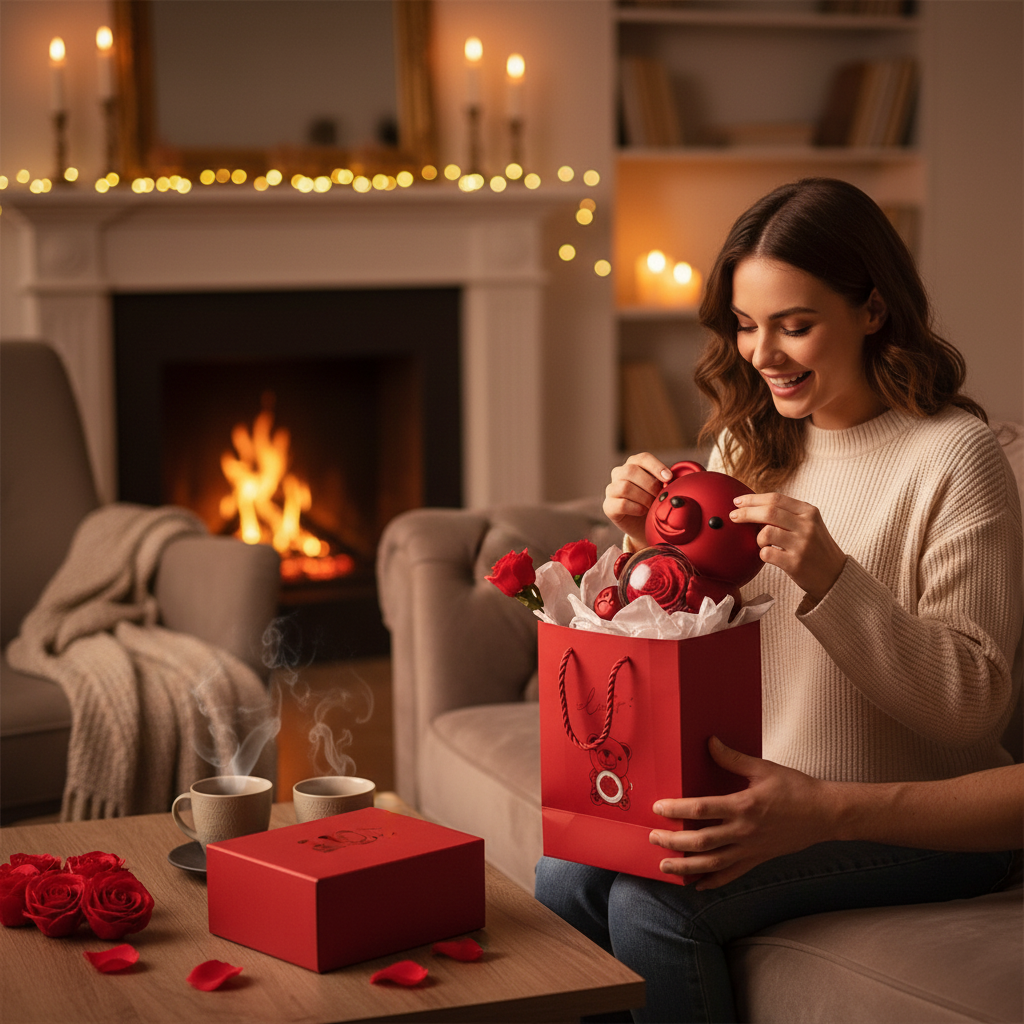 Plastic Rotating Hugging Bear Jewelry Box Romantic Cute Rose Bear Gifts Box with Soap Rose Jewelry Display