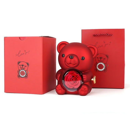 Plastic Rotating Hugging Bear Jewelry Box Romantic Cute Rose Bear Gifts Box with Soap Rose Jewelry Display