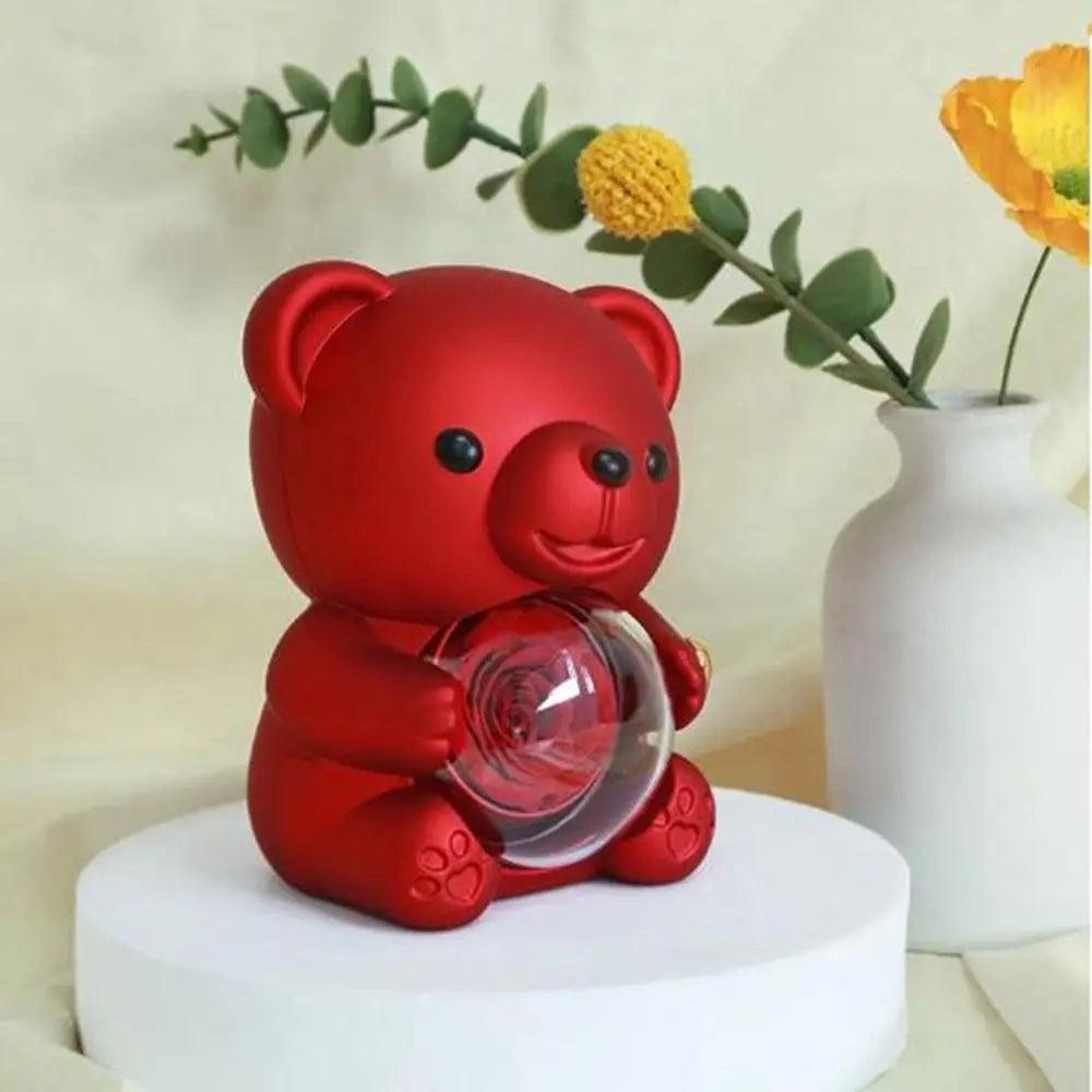 Plastic Rotating Hugging Bear Jewelry Box Romantic Cute Rose Bear Gifts Box with Soap Rose Jewelry Display